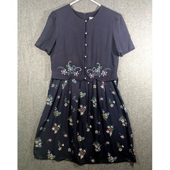 Vintage Periwinkle Blue Floral Embroidered Layered Dress Cottagecore Size 14