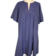 August Morgan Blue & White Gingham Cotton Shift Dress Pockets Preppy XL XXL NEW