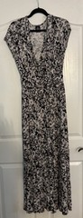 Agnes & Dora Womens M Maxi Dress Black White Floral V-Neck Cap Sleeve Long