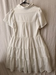 Joy Joy White Solid Collared Short Sleeve Button Front Tiered Shirt Dress XS