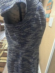 Grace Karin Blue White Tweed Square Neck Sheath Midi Dress Short Sleeve XL NWT