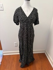 A New Day Women&rsquo;s Heart Print Maxi Dress Black White V-Neck Puff Sleeve Size M