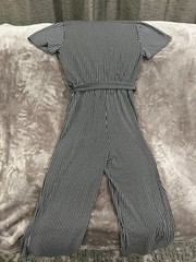 NWOT A New Day Pin striped romper elastic tied waist V neck wide leg size S