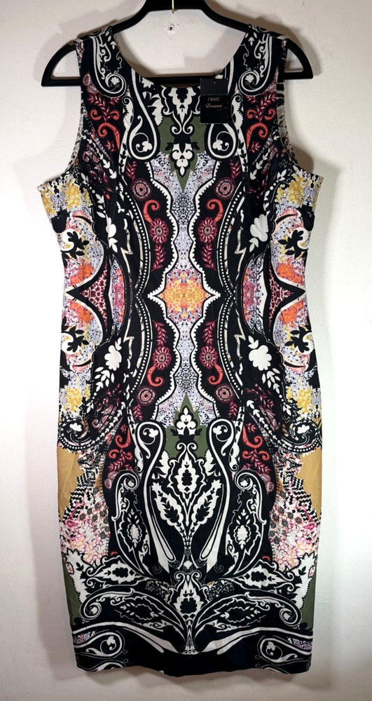 Next Geometric Patterned Bodycon Midi Dress UK 20 Multi Colour Sleeveless BNWT