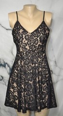 LULUS Black Lace Fit & Flare Dress Medium Beige Lining Adjustable Straps