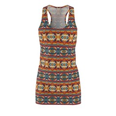 Geometric Aztec Diamond Pattern Racerback Dress | Colorful Tribal Print