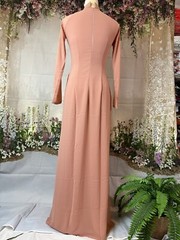 Pinkish Peach Color Ao Dai Chiffon Double Layer Vietnamese Long Dress with Pants