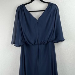 After Six Midnight Navy V-Neck Split Sleeve Blouson Maxi Dress Gown 14R NWT