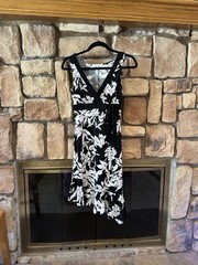 VTG Y2K Charlotte Russe Black White Asymmetrical Dress USA Size S Stretch Floral