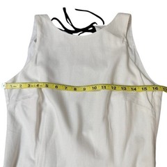 MESHKI Maxi Dress M White Black Piping Open Back Tie Scallop Linen Minimalist