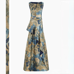 Kay Unger Gold and Blue Selene Gown Dress Sz 10