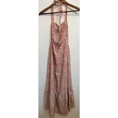 SHEIN Pink Floral Tiered Flowy Sleeveless Halter Maxi Dress Women&rsquo;s Size S