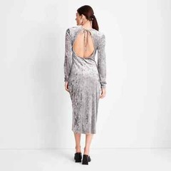 Future Collective Velvet Ruched A Line Dress Women&rsquo;s Open Back – Silver Large