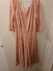 Dressystar Women&rsquo;s Pink Lace Long Sleeve Midi Cocktail Dress – Size 2XL Used