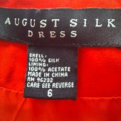 Vintage 90s August Silk 6 Red 100% Silk Fitted Shirt Dress Sheath Midi Tailored