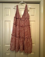 Vine & Love Pink/White Animal Print Tiered Ruffle V-Neck Mini Dress L