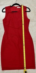 Calvin Klein Red Sheath Dress Womens 6 Textured Ruched Sleeveless Romantic