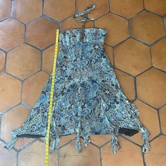 Vintage 90s Y2K 100% Silk Beaded Fairycore Hoco Dress Halter Handkerchief Hem 6
