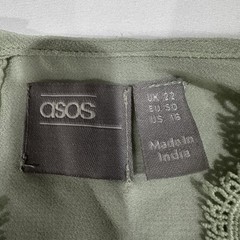 ASOS Dress Plus 18 Green Sheer Chiffon V Neck Smocked Tiered Coquette UNLINED
