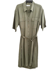 Lacoste Army Green Workshirt Dress Button Front Belt Open Back US 12 EU 44 New