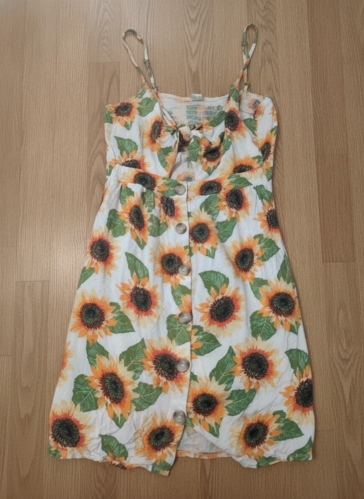 Mimi Chica Sunflower Print A-Line Mini Dress Women&rsquo;s Size M Rayon Smocked Back