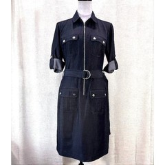Sharagano Women&rsquo;s Textured V-neck Collar Dress Size 6 Denim Wash Utility Stretch