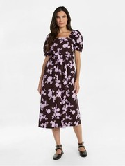 Floral Dress Puff Sleeve Romantic Cottagecore Midi Purple XXL
