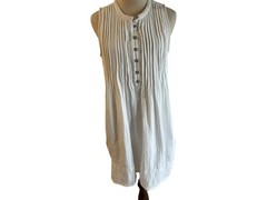 Quince Ivory Guaze Sleeveless Dress Women Sz S 100% Organic Cotton Pintuck Lined
