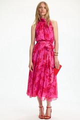 carolina herrera RINT SILK CHIFFON HALTER DRESS $ 1230 Size 8