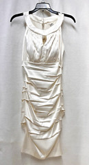 SANGRIA Ivory Satin Sleeveless Ruched Front Lined Dress Women Sz 4 FAST SHIP!