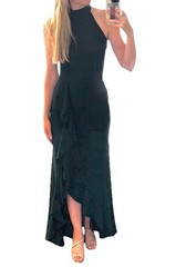 Woosea Womens High-Neck Maxi Dress Cascading Slit S Green Mermaid Gown Wedding