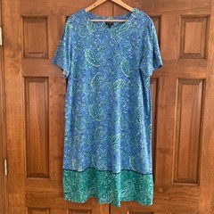 JJill Wearever Womens Size XL Blue Green Paisley Jersey Short Sleeve Shift Dress