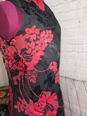 NORM THOMPSON silk DRESS Sz 10p Red Black Floral burnout Lined Whimsygoth fairy