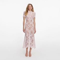 Self portrait PINK RHINESTONE LACE MIDI DRESS $780 US 2 UK 6