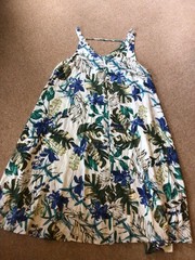 Blue Green Multi Lightweight Summer Sun Dress. Floral . Leaves. XXL .:EU 48