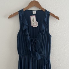 Patrons Of Peace Maxi Dress XS Navy Boho Wrap Around Ruffle Asymmetrical Hemline