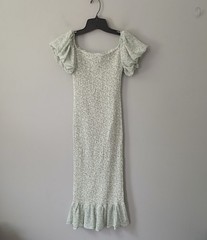 Petal and Pup Women&rsquo;s Size 2 Camryn Puff Sleeve Midi Dress Floral Green Stretch