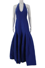 Halston Heritage Women Mermaid Halter Long Blue Dress Sleeveless Size 4