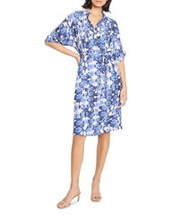 NIC+ZOE Devon Belted Dress Women&rsquo;s M Blue/White Multi Elbow Sleeve Pullover