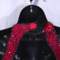 Vtg Scala Beaded Silk Halter Open Back Evening Gown Dress S Red Cocktail Y2K