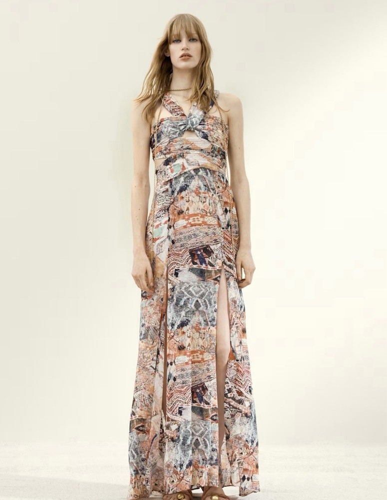 Draped Beige Patterned Dress. H&M Studio Capsule Collection. Sz M. NWT. SOLD OUT