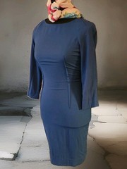 Fendi Blue Wool Blend Sheath Dress IT 36 US 2 4 Made in Italy Tailored Keyhole B