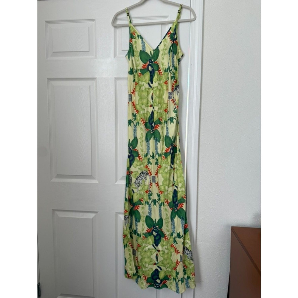 MUMA World lime green tropical print maxi dress NWT M