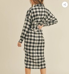 Mable Haeri Flannel Button Down Shirt Midi Dress Women Size Medium Black White