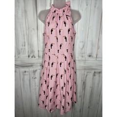 LUNGO L&rsquo;ARNO PINK WHITE STRIPED TOUCAN HALTER TIE NECK PLEATED SHIRT DRESS S