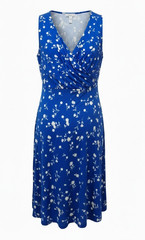 St. John&rsquo;s Bay Blue White Floral A-Line V-Neck Sleeveless Dress Women 3X