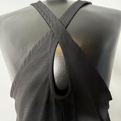 Cross Front Halter Black Mini Dress Size M Minimalist Chic Keyhole Back