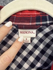 Merona Red Plaid Tunic Button Up Dress Size S