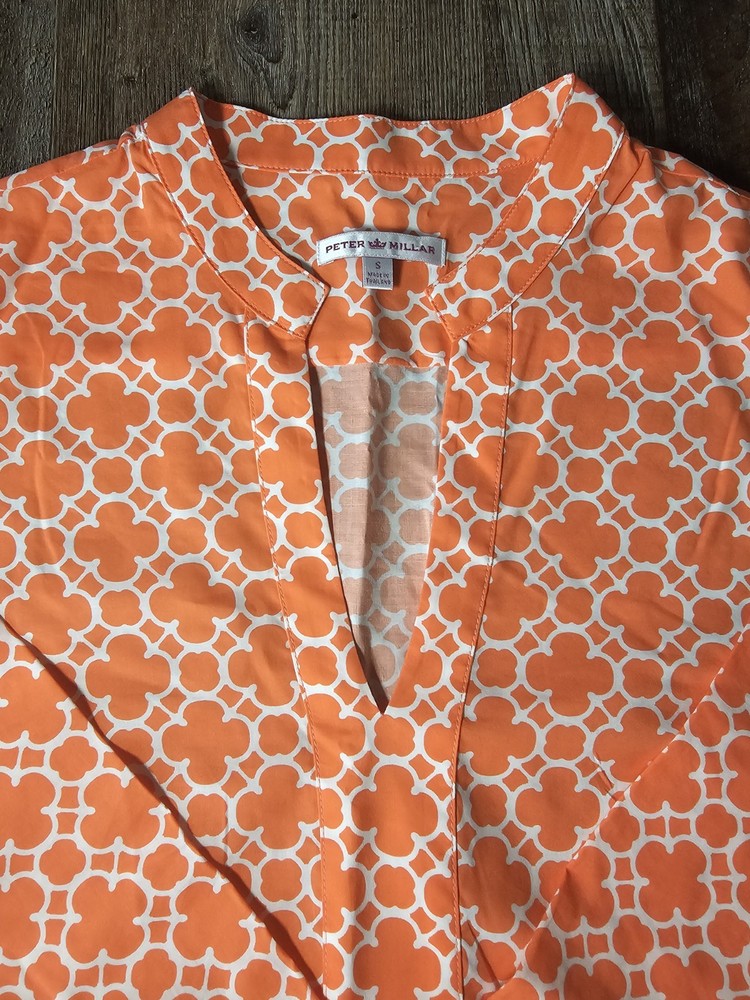 Peter Millar Longsleeve Dress Drawstring Pockets S Orange & White