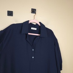 Beeson River Short Sleeve Collared Drop Waist Bubble Hem Mini Dress in Navy XL